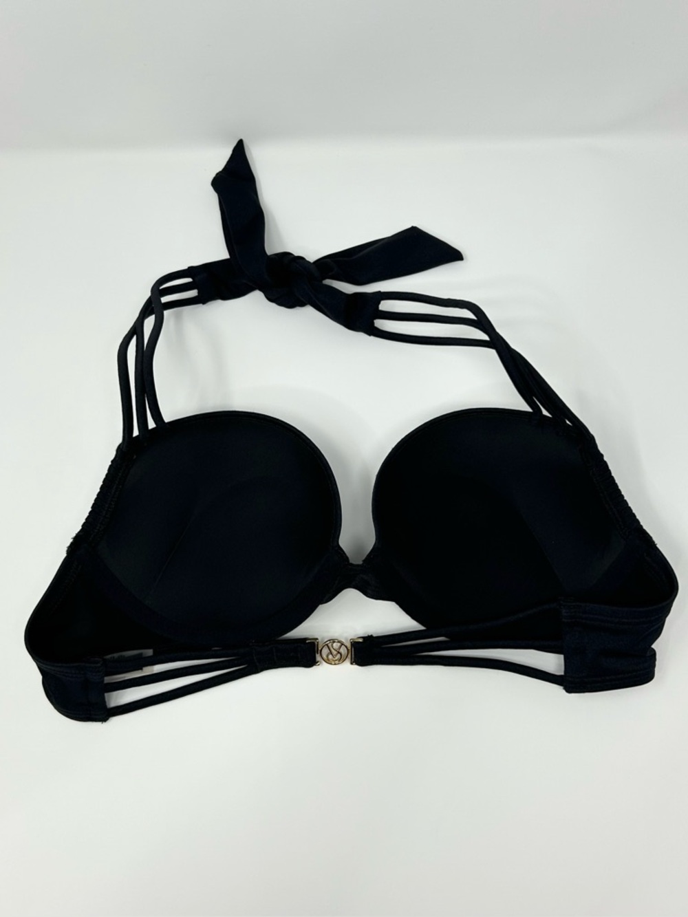 Victoria's Secret Black Strappy Halter Bombshell Push-Up Bikini Top 34A - Picture 5 of 8
